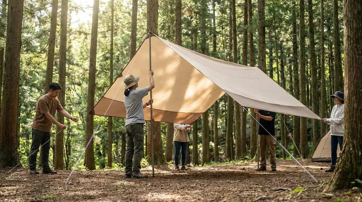 キャノピーをタープ代わりに設営する5ステップ