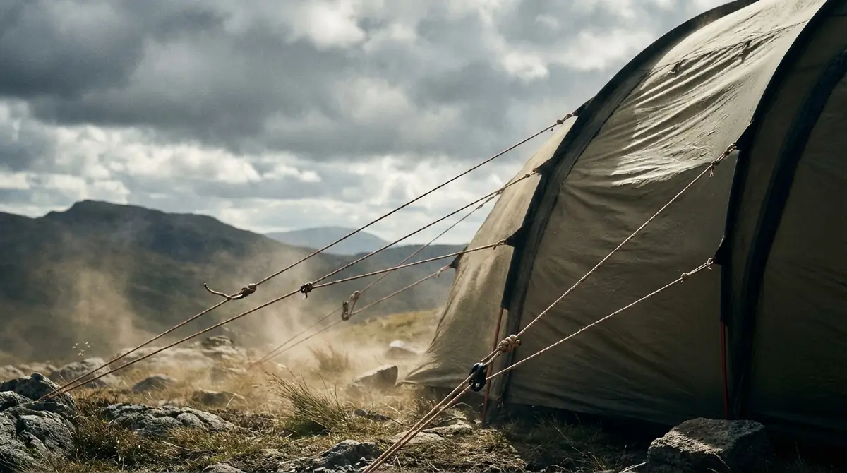 強風時に役立つテントロープの張り方テクニック