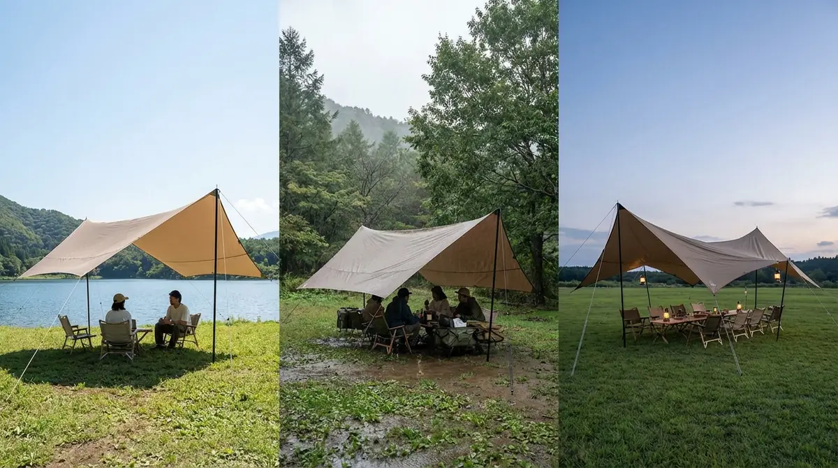 天候・人数別｜キャノピーの張り方3パターン