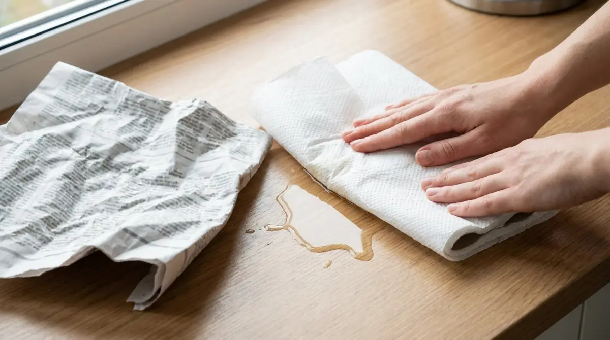 新聞紙・キッチンペーパーで吸わせる手順【方法②】